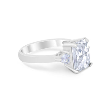 Three Stone Wedding Ring Emerald Cut Simulated Cubic Zirconia 925 Sterling Silver